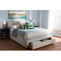 Baxton Studio CF8774-Beige-Queen Brandy Light Beige Fabric Upholstered Queen Size Storage Platform Bed